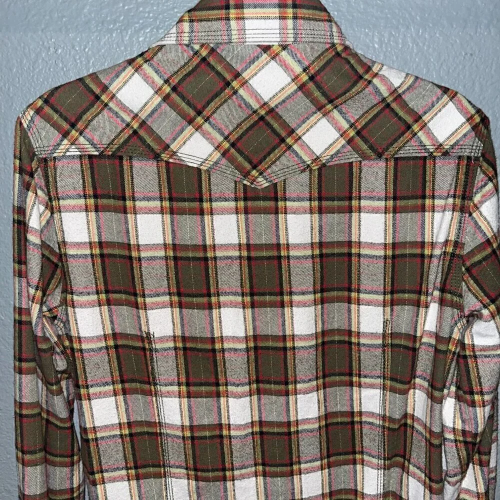 TRUE RELIGION Western Snap Front Horseshoe Pocket Plaid Flannel Shirt Men's S